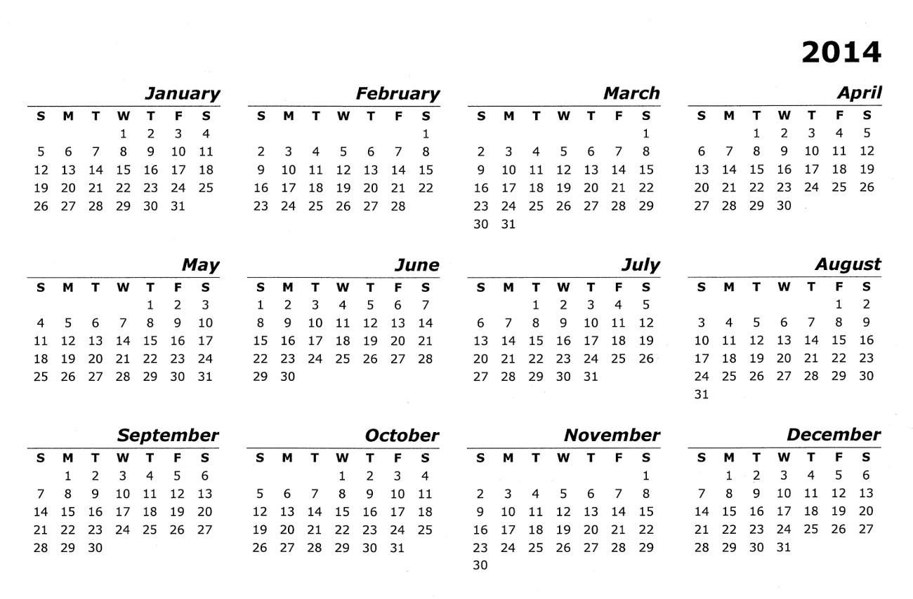 2014 calendar graphic