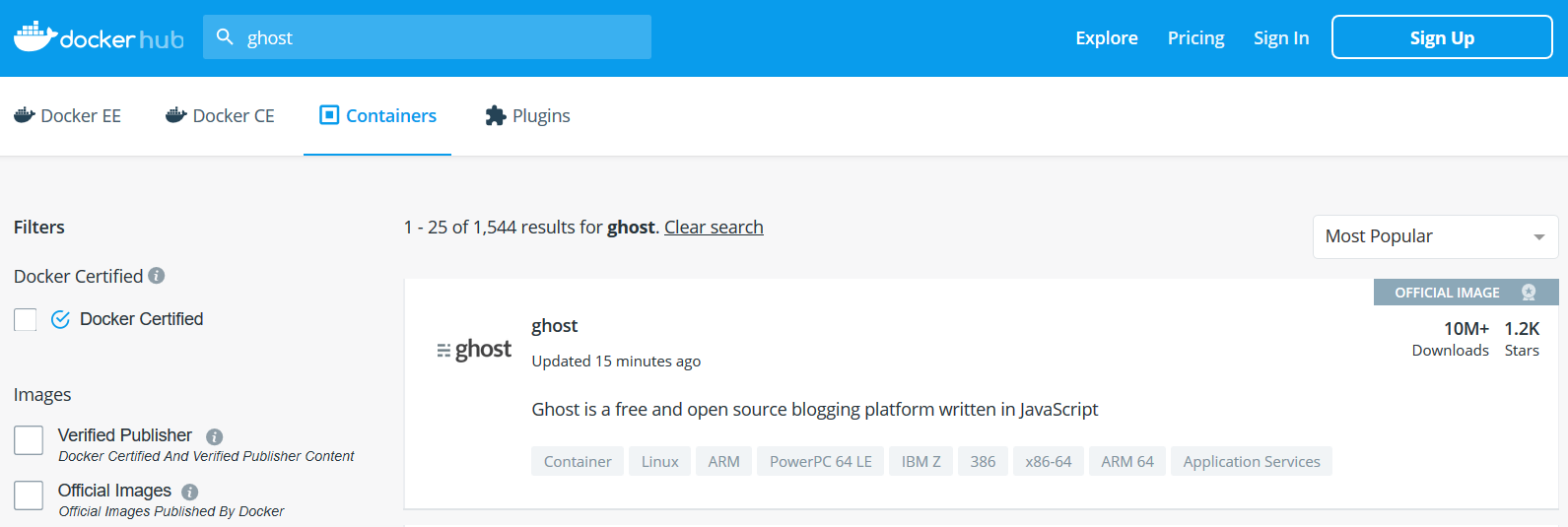 docker hub interface